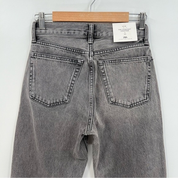 Zara The Straight Cropped Mid Rise Slim Fit Jean in Grey Size 2 - Picture 11 of 11